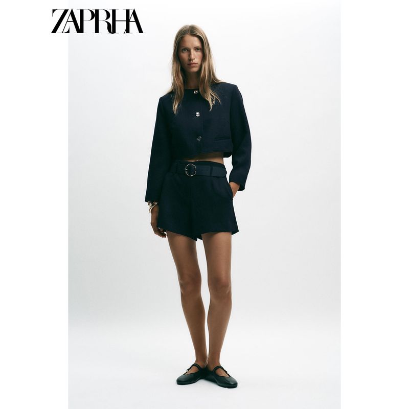 Zaprha 2025 Fall New Arrival Gold Button Strip Padded Shoulder Short round Neck Long Sleeve Suit Coat 8372280