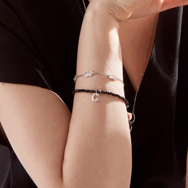 ctwins Initials Black Crystal Bracelet (Choose an Alphabet)