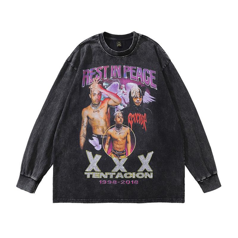Fried Color Crew Neck Sweater Autumn American Hip Hop Direct Injection Printing Long Sleeve T-Shirt Men And Women