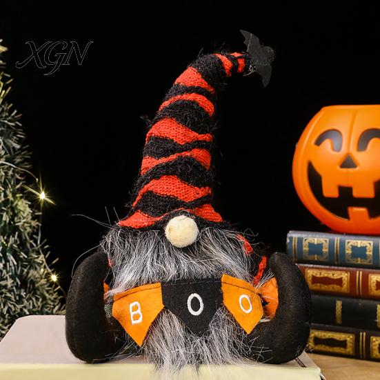 Striped Knitted Gnomes Halloween Plush Gnome Decoration, Spooky Boo Swedish Tomte Elf Figurine, Decorations Scandinavian Dwarf Ornament for Home Table