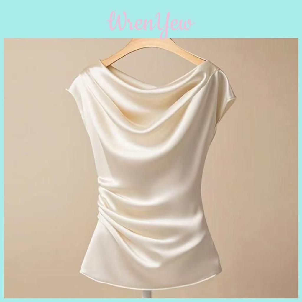 Silk Blouse For Women Summer Elegant Style With Loose Fit And Crew Neck