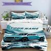 3PC Custom Name Blue Pickup Snowy Landscape Bedding Set Duvet Cover Closure Includes 1 Duvet Cover & 2 Pillowcases for Bedroom