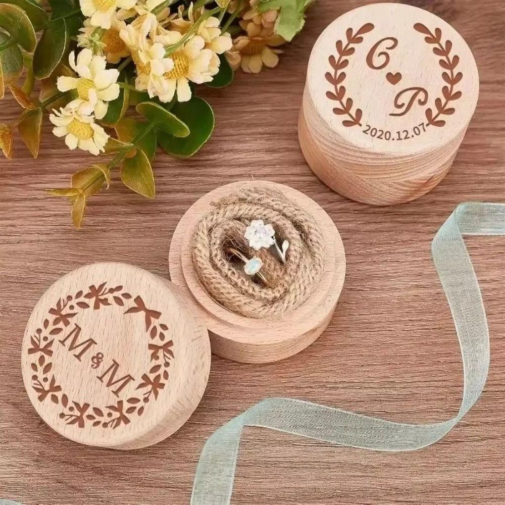 New Natural Wood Wooden Box Round Shape Mini Storage Container Container Box