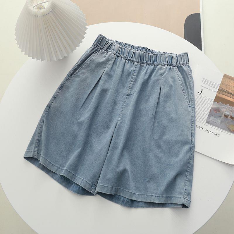 

Women s Tencel Denim High Waist Wide Leg Shorts - Spring Retro Korean Style S