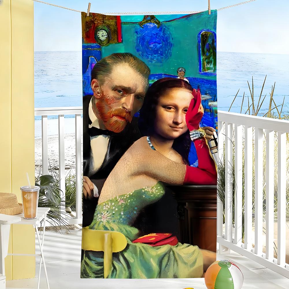 

Funny Van Gogh Mona Lisa Famous Towel Soft Pool Gift For Travel Gym Shower Camping Quick Dry Sports Large Beach Towels W40*H60(CM)