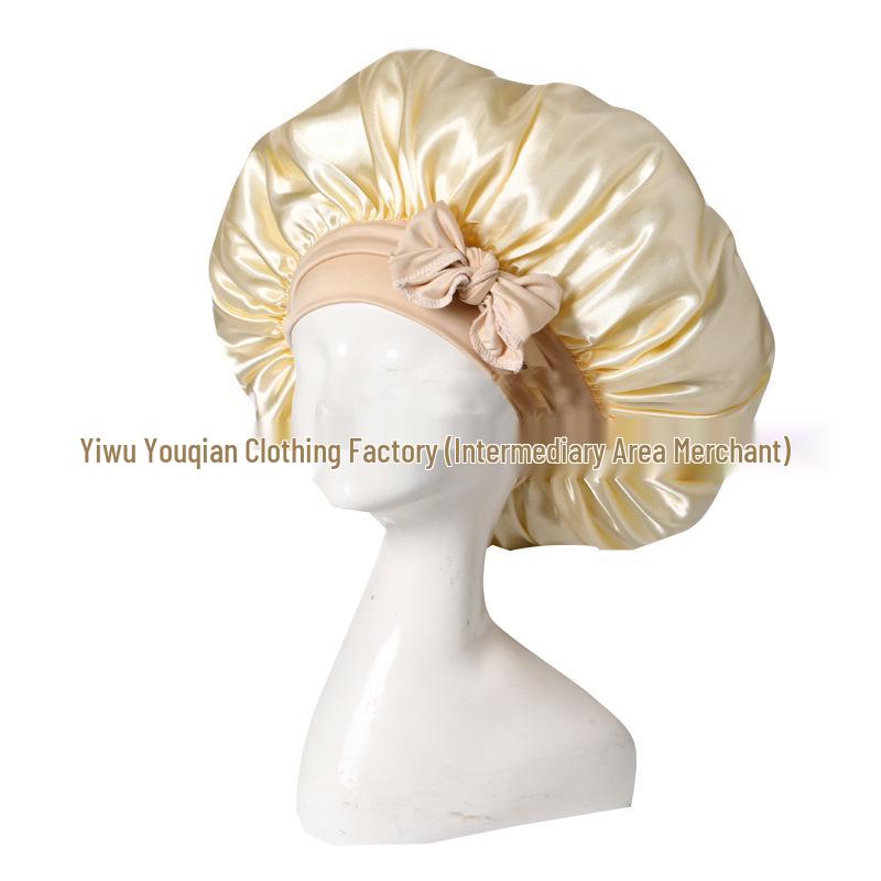 Elastische Schlaf- und Duschhaube aus Satin mit breiter Krempe für Damen – einfarbig, Größe L