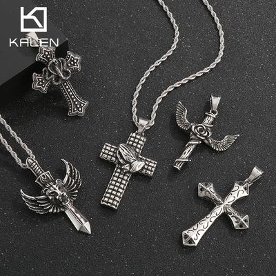 Flying Wings Pendant, Gothic Lion Head Rose Cross Wings Titanium Steel Men'S Pendant