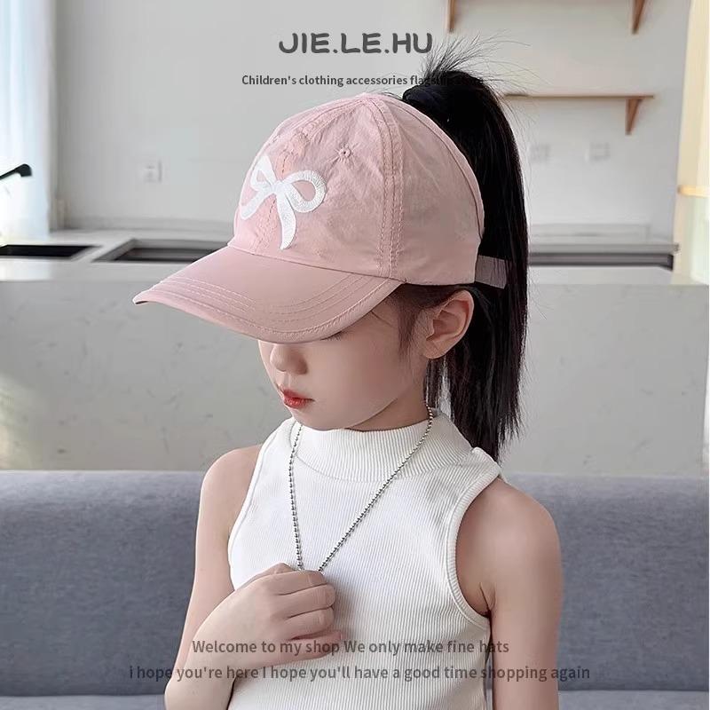 Children's Spring and Summer Peaked Cap Breathable and Quick-drying Empty Top Hat, Baby Girl Can Tie Ponytail Sun Protection Hat, Big Brim Sun Hat
