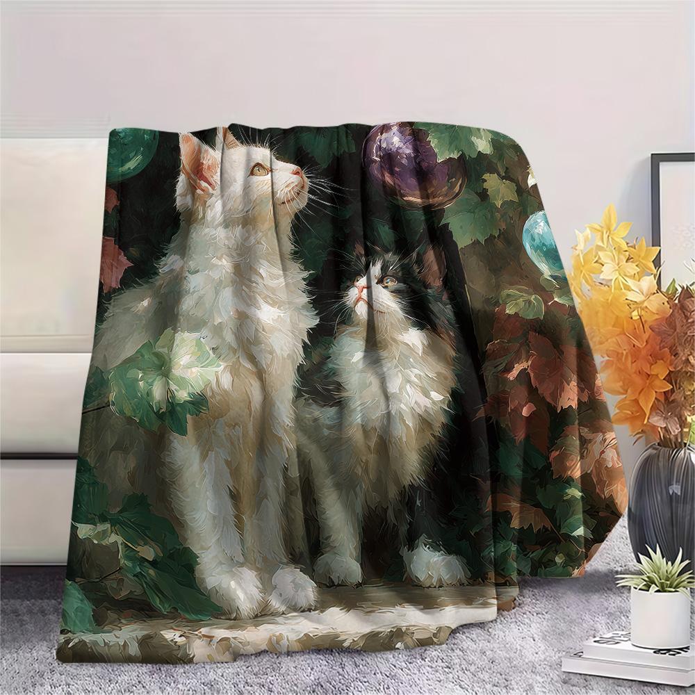 Leaf Cats  Print Flannel Blanket, High Quality Comfortable for All Seasons, Home Decor, Warmth and Comfort