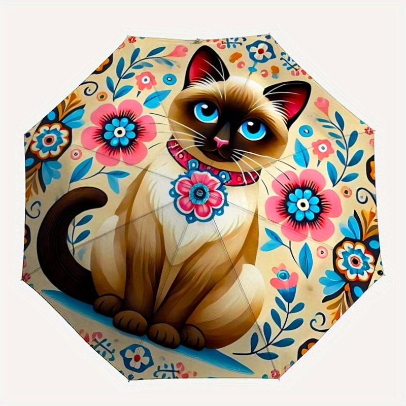 

1pc Floral Cat Automatic Open/close, All-Season Portable Folding Umbrella, Travel, Everyday, Formal Events - Compact Luxury Parasol, Outdoor Accessory