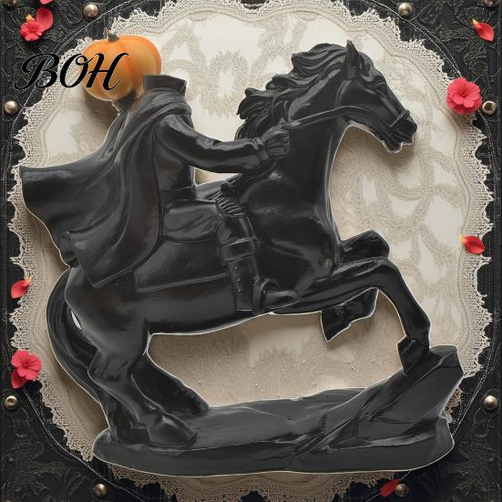 Decorative Resin Horseman Headless Statue with Pumpkin, Horror Knight Holding Pumpkin Unique Holiday Gift Ornament, Halloween Horse Sculpture