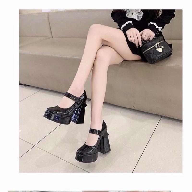 Elegant French Style Mary Jane High Heels Women's White 2025 New Waterproof Platform Thick Sole Round Toe Single Shoe Adult Size