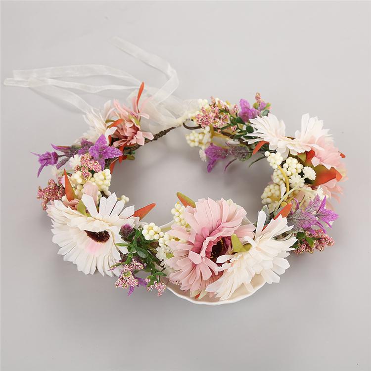 DIY Flower Crown Wreath Headband Crown Floral Hair Garland Headpiece with Ribbon Festival Wedding Party 19CM