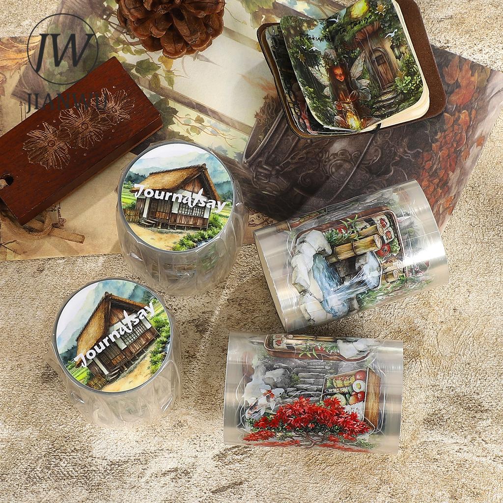 JIANWU 60mm*200cm Vintage Japanese Countryside Landscape Material Collage Scrapbook PET Tape Creative DIY Journal Stationery