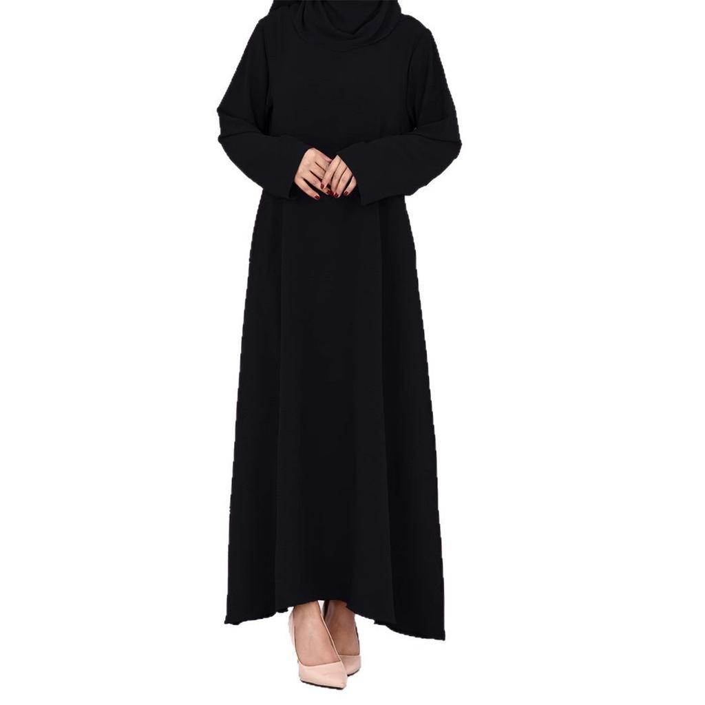 Damenrobe schwarz langärmlig Rundhalsausschnitt muslimisches Kleid