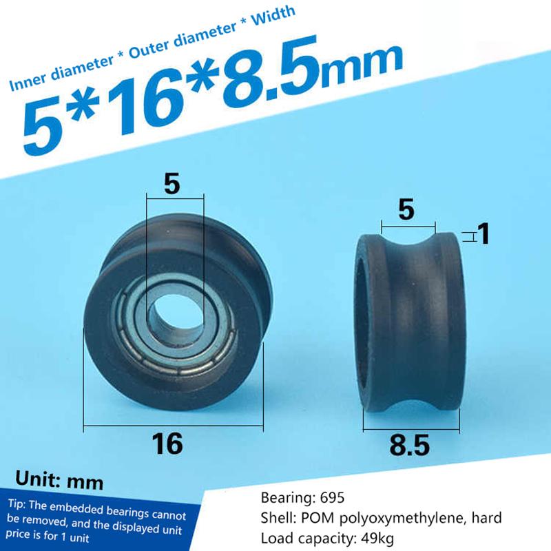 1 Adet R5*16*8.5Mm U Şeklinde Rulman Makarası 695 Rulman Hareketli Makara Kauçuk Makara Sessiz Esneklik Makara Kasnağı