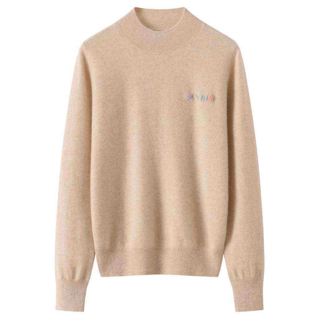 Women's Pure Cashmere Round Neck Sweater - Autumn/Winter Solid Color Warm Knit Pullover