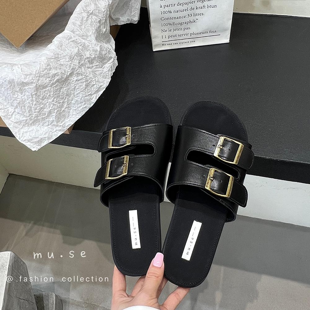 

мода Мода Женские тапочки Слайды На низком каблуке Балетки Пряжка ремня Мелкие Слипоны Черный Желтый Серебристый Летние Уличные Пляжные туфли 35-39 7.5 чёрный