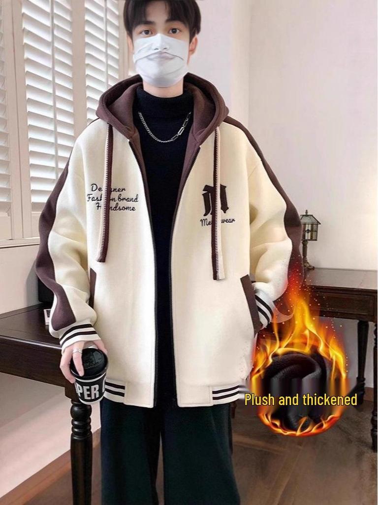 Hooded Casual Baseball Jacket for Teen Boys and Men's 2024 Stylish Outerwear
