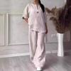 2026 Fashionable European-American Women's Cotton Linen Set: Comfortable Loose Top & Wide-Leg Pants