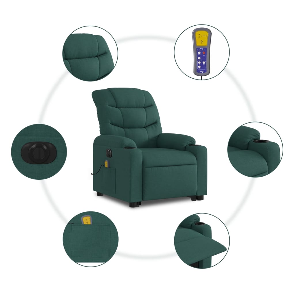 Vidaxl Lift Recliner Massage Chair, Electric, Reclining, Green