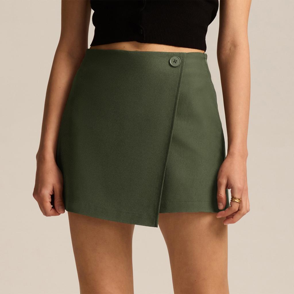 Women's Fashion Solid Color Irregular Skirt Pants High Waisted Zipper Button Shorts