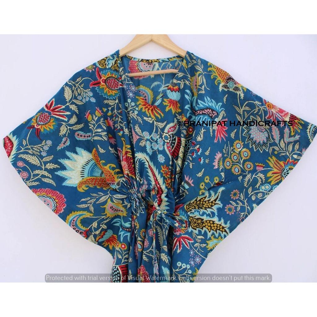Femei Bumbac Hippie Vară Albastru Pijama Imprimeu Mukat Rochie Caftan Lungă Maxi CKFTN-SCRN-FULL-BUYIT-118