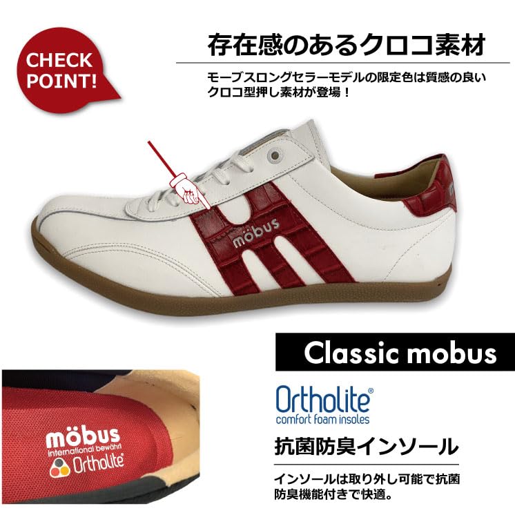 Mobus MUNSTER Sneakers for Men and Women, Genuine Leather, Sports, Casual, with Functional Insoles, Walking Shoes (WHITE/NAVY CROCO, Japanese Shoe Siz