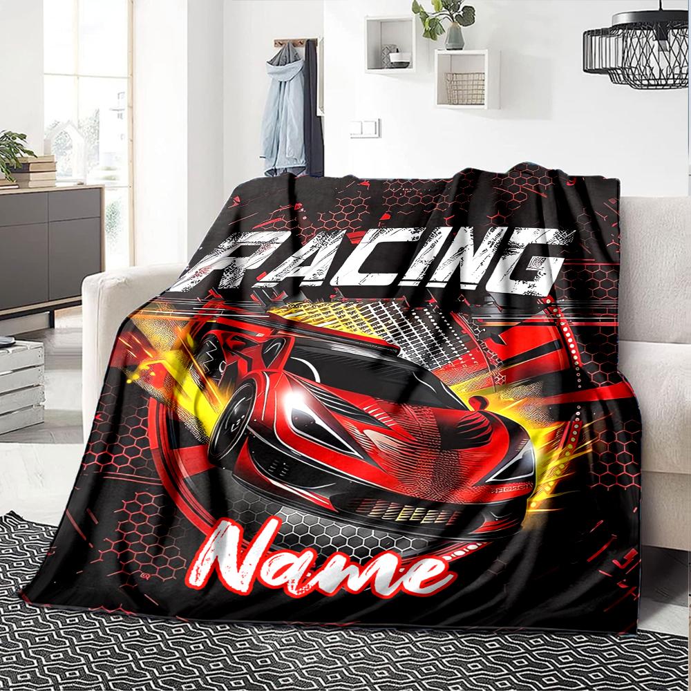 Custom Name Racing Theme Printed Blanket - Perfect for Couch, Bed, Travel & Outdoor Use | Machine Washable, Cozy & Durable.