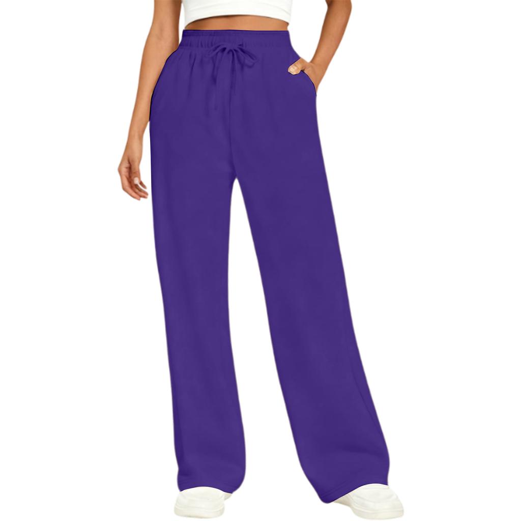 Pantaloni da jogging casual unisex a vita alta elasticizzati a gamba larga con coulisse