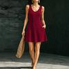 European and American women's clothing sleeveless V-neck A-shaped pendulum slim-fit vest skirt with pockets and thin holiday dress