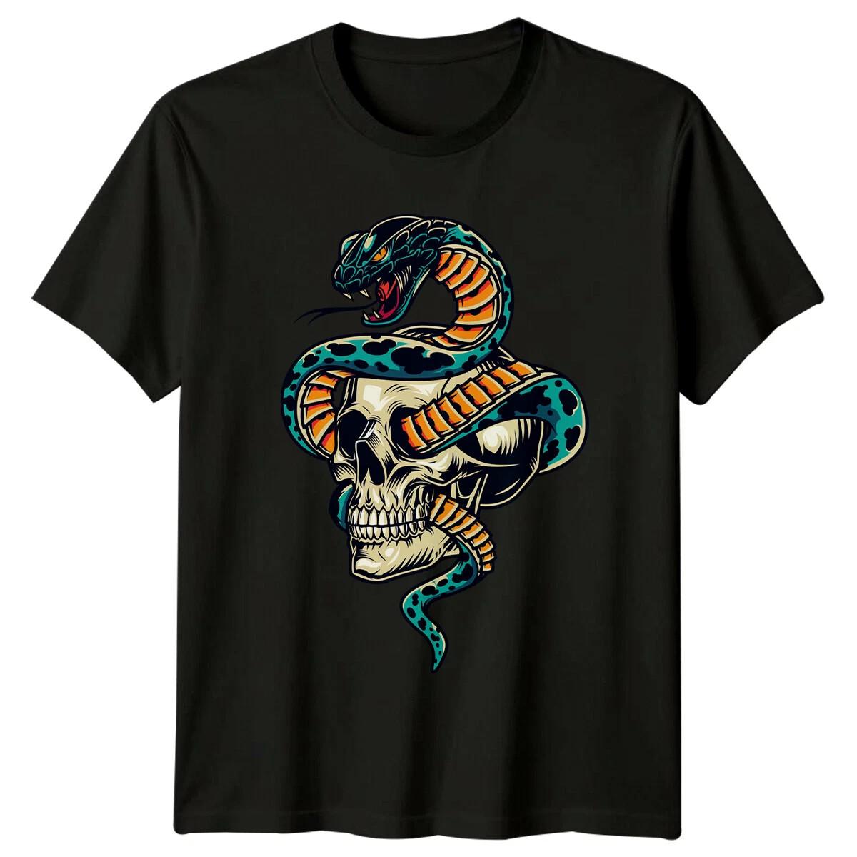 Snake Skull Animal Mens T-Shirt Womens Graphic Tee Gothic Unisex Top S разноцветный