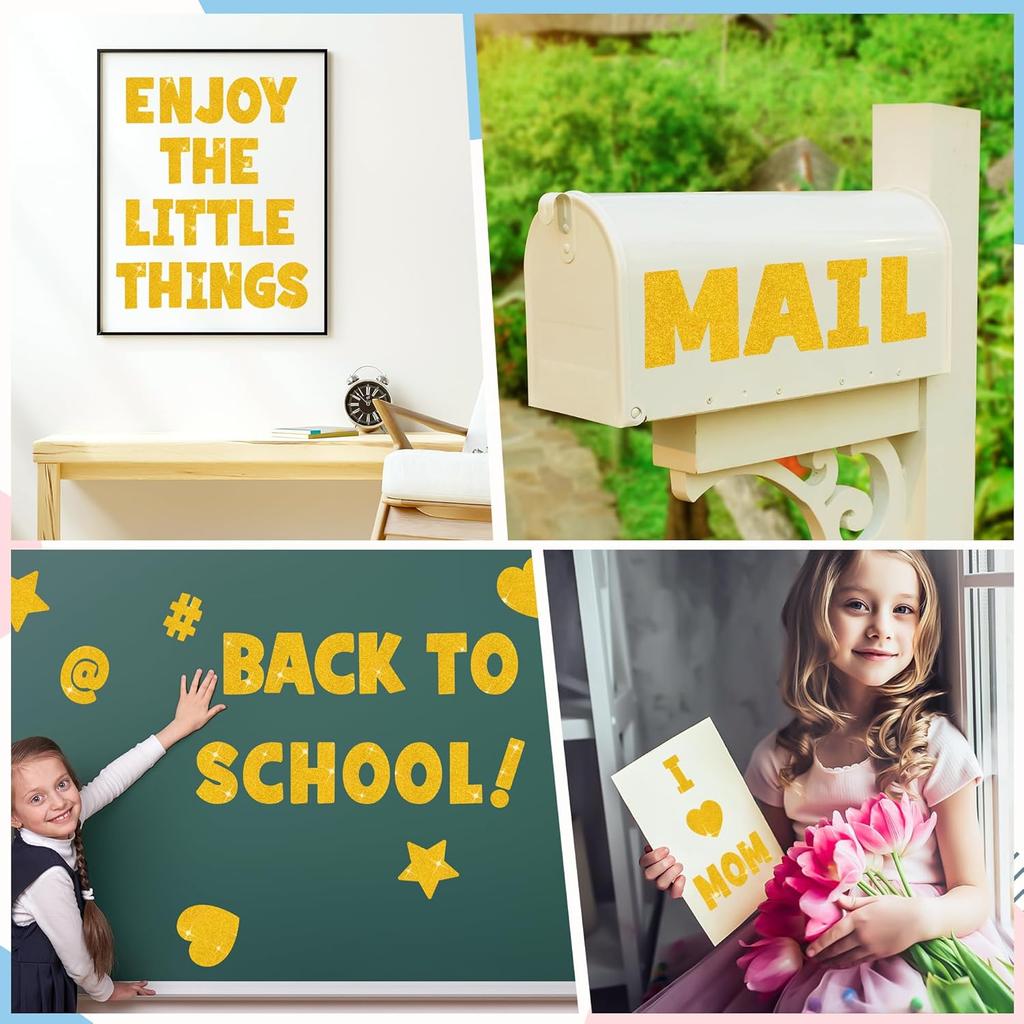 Gold Letter Stickers Bulletin Board Letters 4 Inch,Large Glitter Sticker Letters for Poster Board,108Pcs Self Adhesive Vinyl Alphabet Stickers for