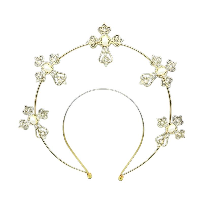 

Halos Crown Headband Baroque Gothic Cross Headpiece Women Girl Virgin Tiaras Head Wear Alloy Wedding Party Hair Accessory 1