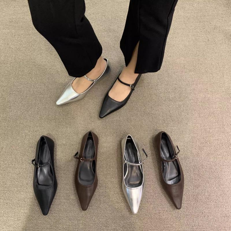 Fashion Flat Shoes for Women 2025 Spring Autumn New Mary Jane Shoes Low Heel Pointed Flat Bottomed Women's Shoes Plus Size 42 43 44