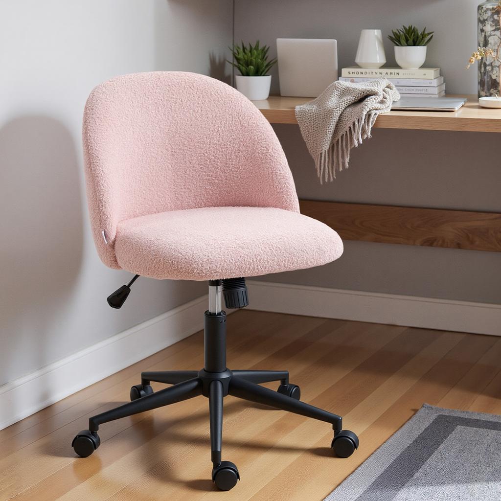 Teddy Fleece Office Chair with Wheels - Light Pink