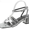 2025 Sommer Gladiator Silberne Damen Sandalen Mode Elegant Eckige Zehenschuhe Damen Streetstyle Dicke Ferse Sandalen