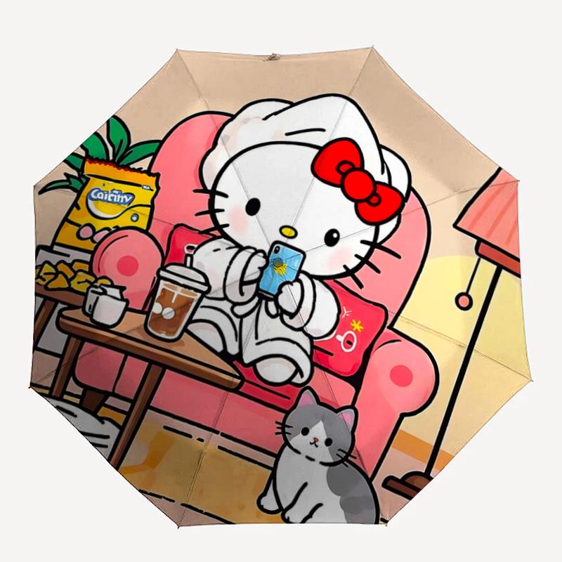 1pc Hello Kitty Automatic Opening/Closing Umbrella with Foldable Design, 8-Bone Iron Frame, Outdoor Use, Ideal Gift for Fans, Travelers, Daily Use, Su