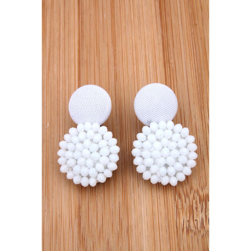 Black Crystal Design Button Earring