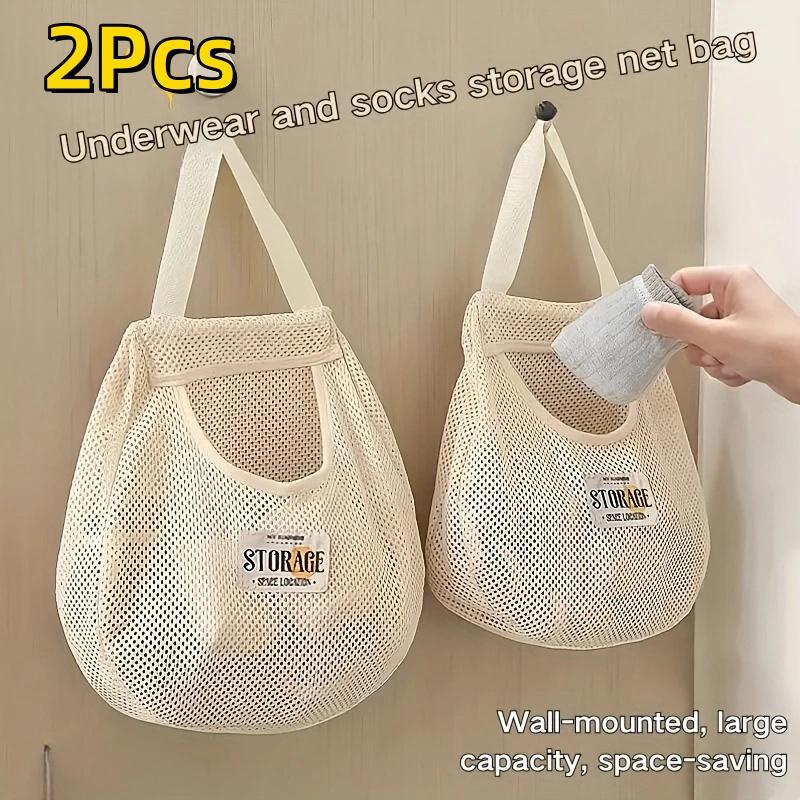 

2Pcs/set Japanese Socks Storage Hanging Bag Wardrobe Hanging Underwear Storage Bag Wall Hanging Dormitory Punching Bag