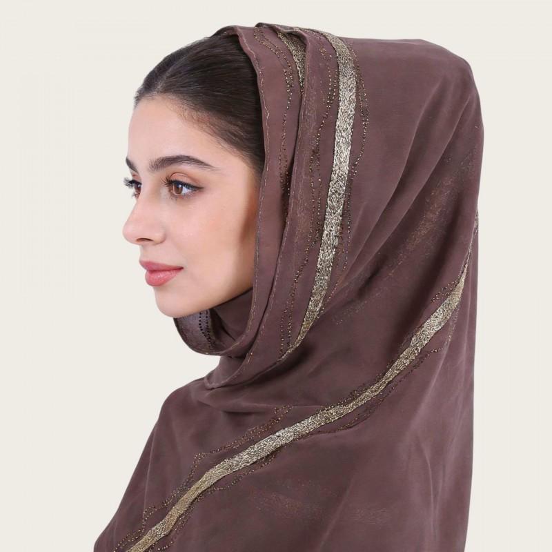 Womens Lightweight Chiffon Scarf With Pearl Embellishment Ethnic Print Wrap Shawl UV Protection Cover Head Accessory Daily Wear Travel