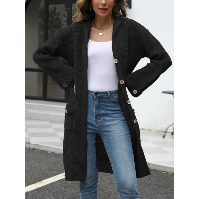 

Осенне-зимний женский вязаный кардиган с V-образным вырезом, женский свободный однотонный свитер, женский, удобный, универсальный и модный XL чёрный