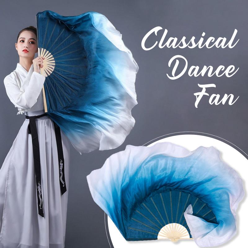 Classical Dance Fan Gradient Ink Blue Silk Double-Sided Extended Veil Folk Classical Dance Hand Fan Yangko Dance Performance Fan