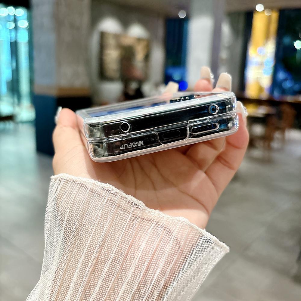 KEYSION Luxury Diamond Glossy Shell Pattern Case for Xiaomi Mix Flip Hard PC Women's Shockproof Phone Cover for Xiaomi Mix Flip