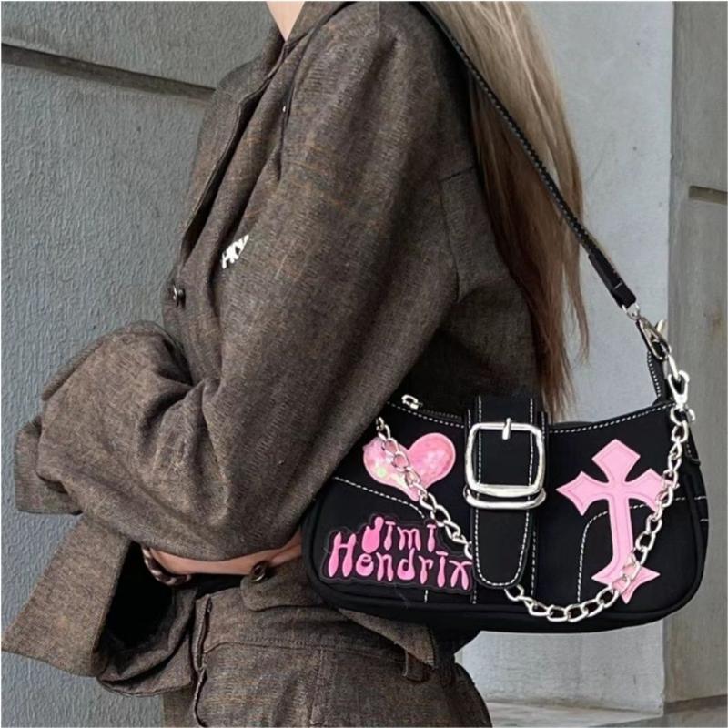 Y2k Cool Girls Small Shoulder Bags Fashion Love Letter Women's Underarm Bag Butterfly Chain Female Clutch Handbags Messenger Bag