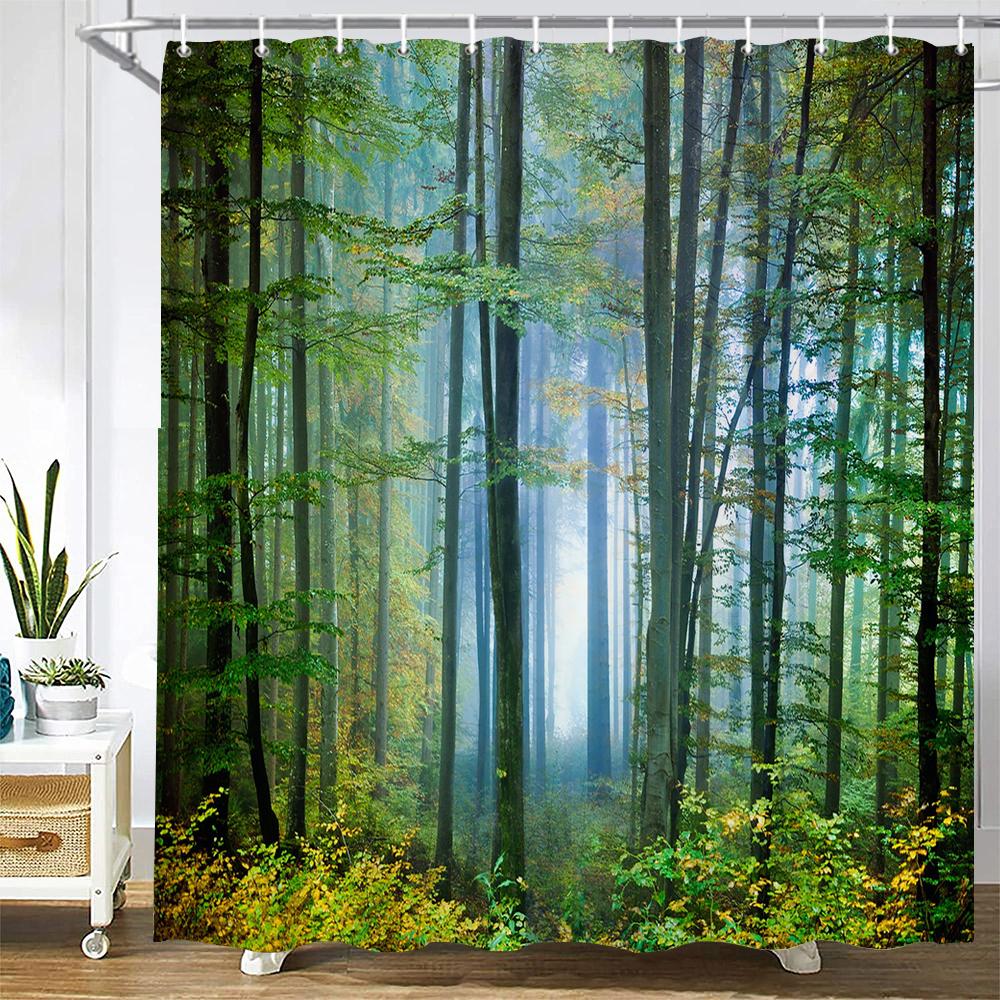 3D Printing Green Forest Waterfall Shower Curtains Waterproof Bathroom Curtain With Hooks Bath Curtain 180*200 Polyester Fabric