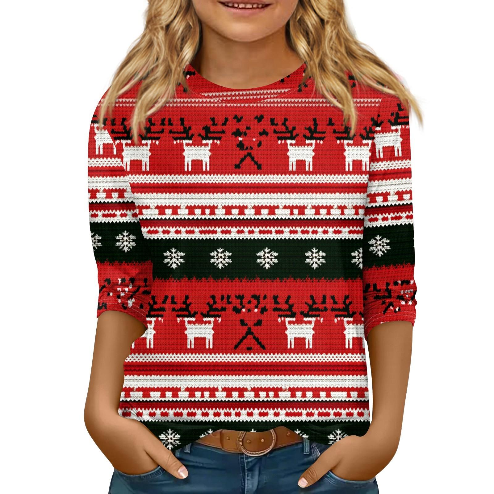 

Детская футболка с рукавом 3/4, повседневная футболка с принтом, круглый вырез, блузка-пуловер 140 киноварь