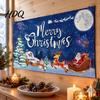 Holiday Background Cloth Christmas Banner 71x43 Inches Santa Sleigh Reindeer Snowman Backdrop for Winter