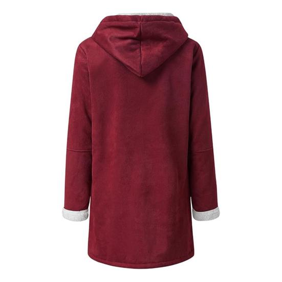 Lady Winter Coat with Hood And Pockets Thickened Fleece-lined Faux Suede Mid Length Thermal Jacket Long Sleeve Outdoor Casual Outerwear