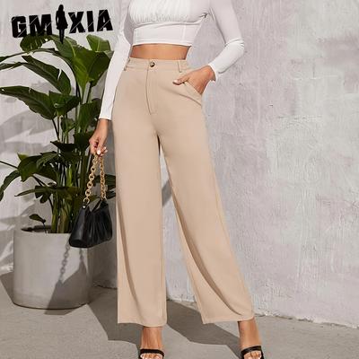 Style Commuter Elegante Freizeithose mit hoher Taille und weitem Bein und geradem Bein